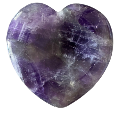 Purple, heart-shaped amethyst crystal.