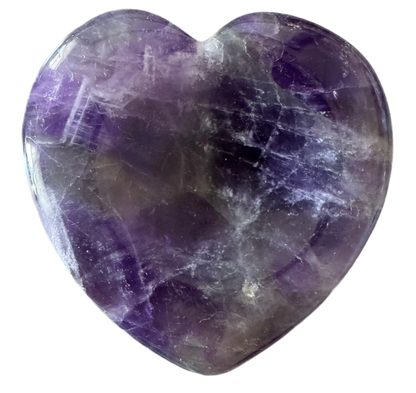 Purple, heart-shaped amethyst crystal.