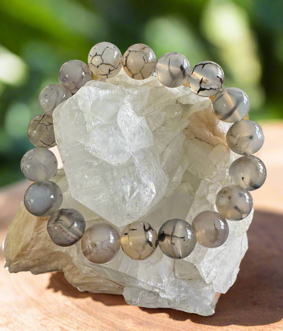 Dragon Vein Agate 10mm Bead Bracelet - Main Street Crystals & Minerals