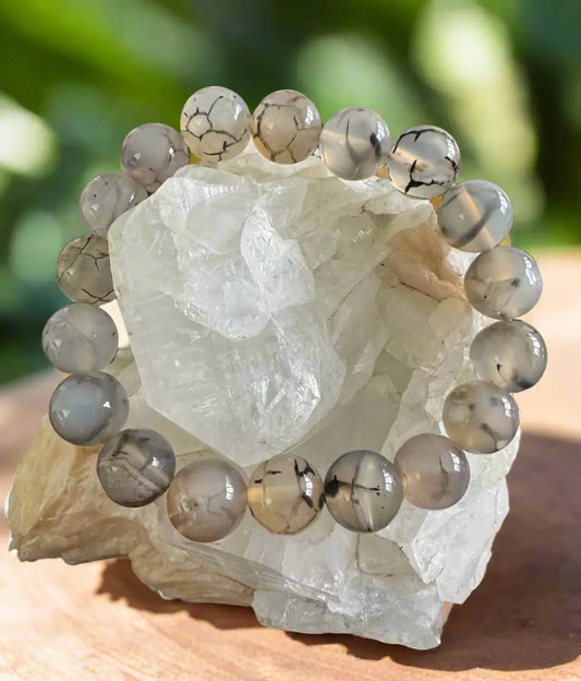 Dragon Vein Agate bead bracelet with patterned stone beads