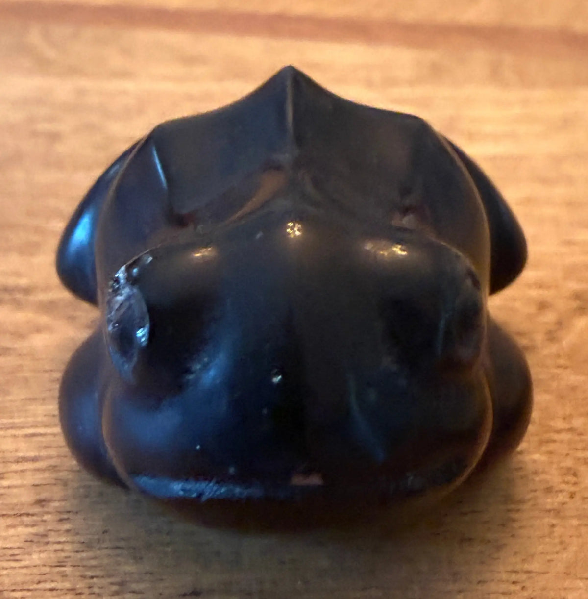 carved frog from black obsidian