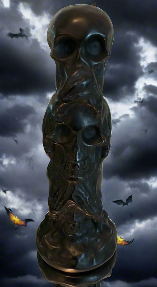 Black Obsidian Skull Totem Carving Speak No Evil, Hear No Evil, See No Evil - Main Street Crystals & Minerals