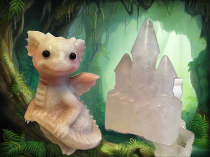 Stone dragon and crystal castle against a jungle backdrop.