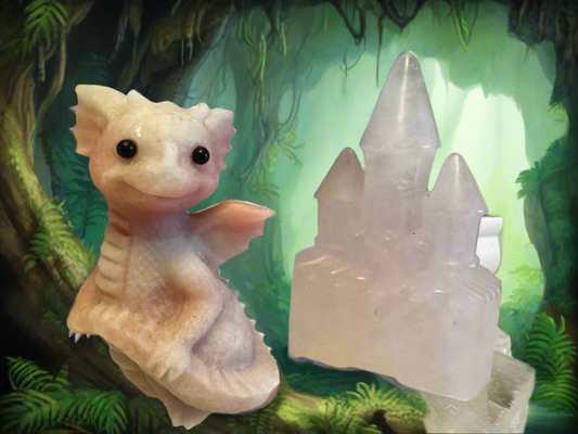 Stone dragon and crystal castle against a jungle backdrop.