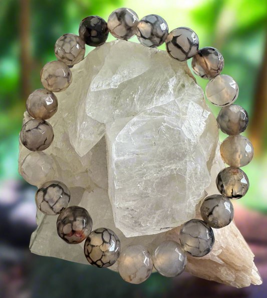 Dragon Vein Agate 8mm multi-faceted Bead Bracelet (A) - Main Street Crystals & Minerals