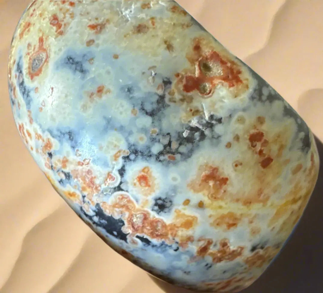 Blue brown Agate apothecary bowl textured oval dish close-up