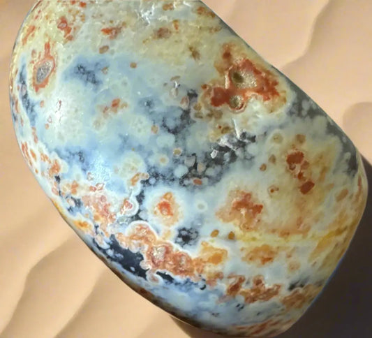 Blue brown Agate apothecary bowl textured oval dish close-up