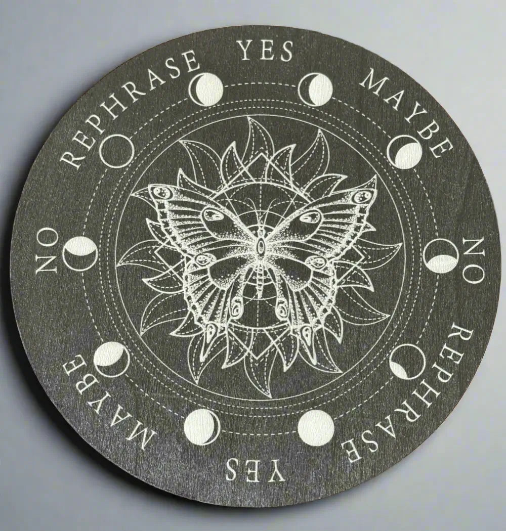 Round pendulum divination board with butterfly design