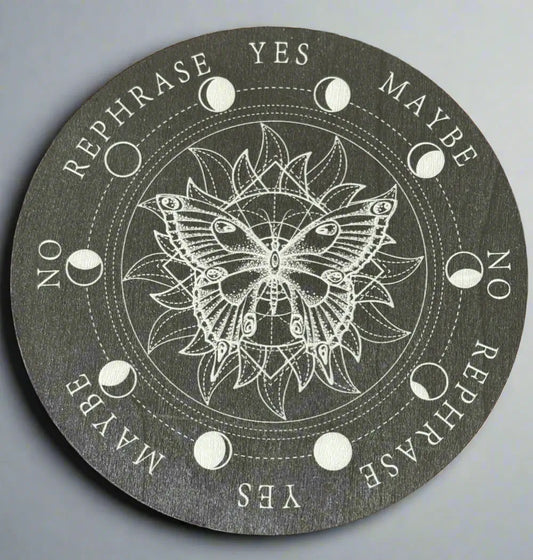 Round pendulum divination board with butterfly design