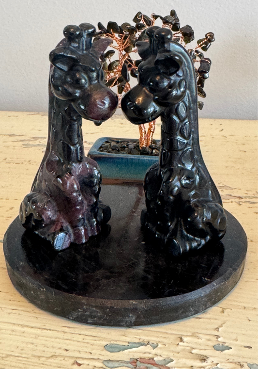 Arfvedsonite Mineral Set with Black Obsidian and Garnet Giraffes - Main Street Crystals & Minerals