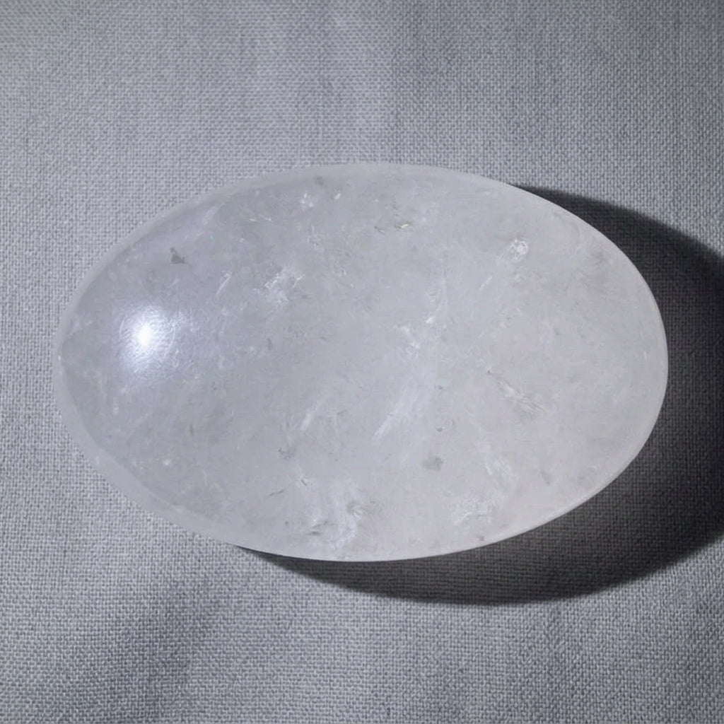 Milky Quartz palm stone with rutile inclusions