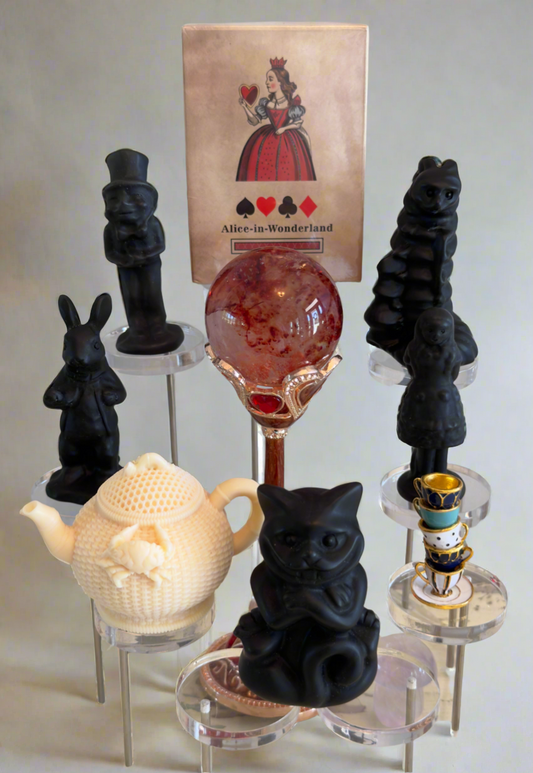 Alice in Wonderland Black Obsidian & Pottery Teapot (B) - 11 Piece Collection - Main Street Crystals & Minerals