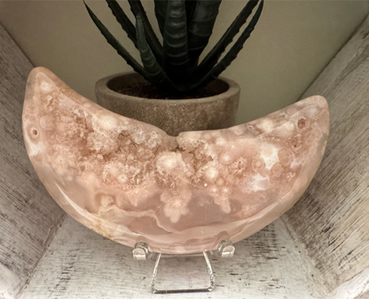 Druzy Pink Sakura Agate Crescent Moon Carving - Main Street Crystals & Minerals
