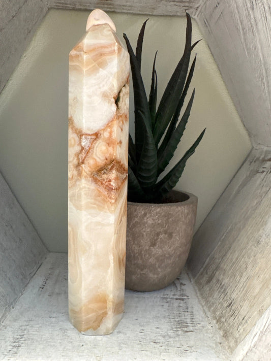 Crazy Lace Agate hexagonal tower generator front view