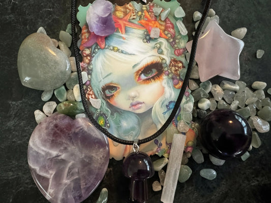 Amethyst protection charm bag with Rose Quartz Citrine and Selenite