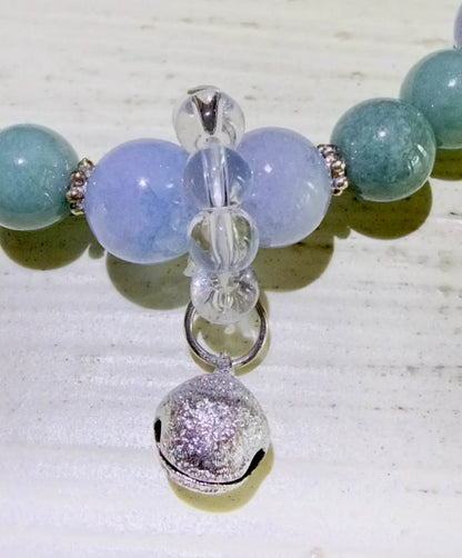 Close up photo of an Angelite Bead, Aventurine Bead and Clear Quartz Bead bracelet