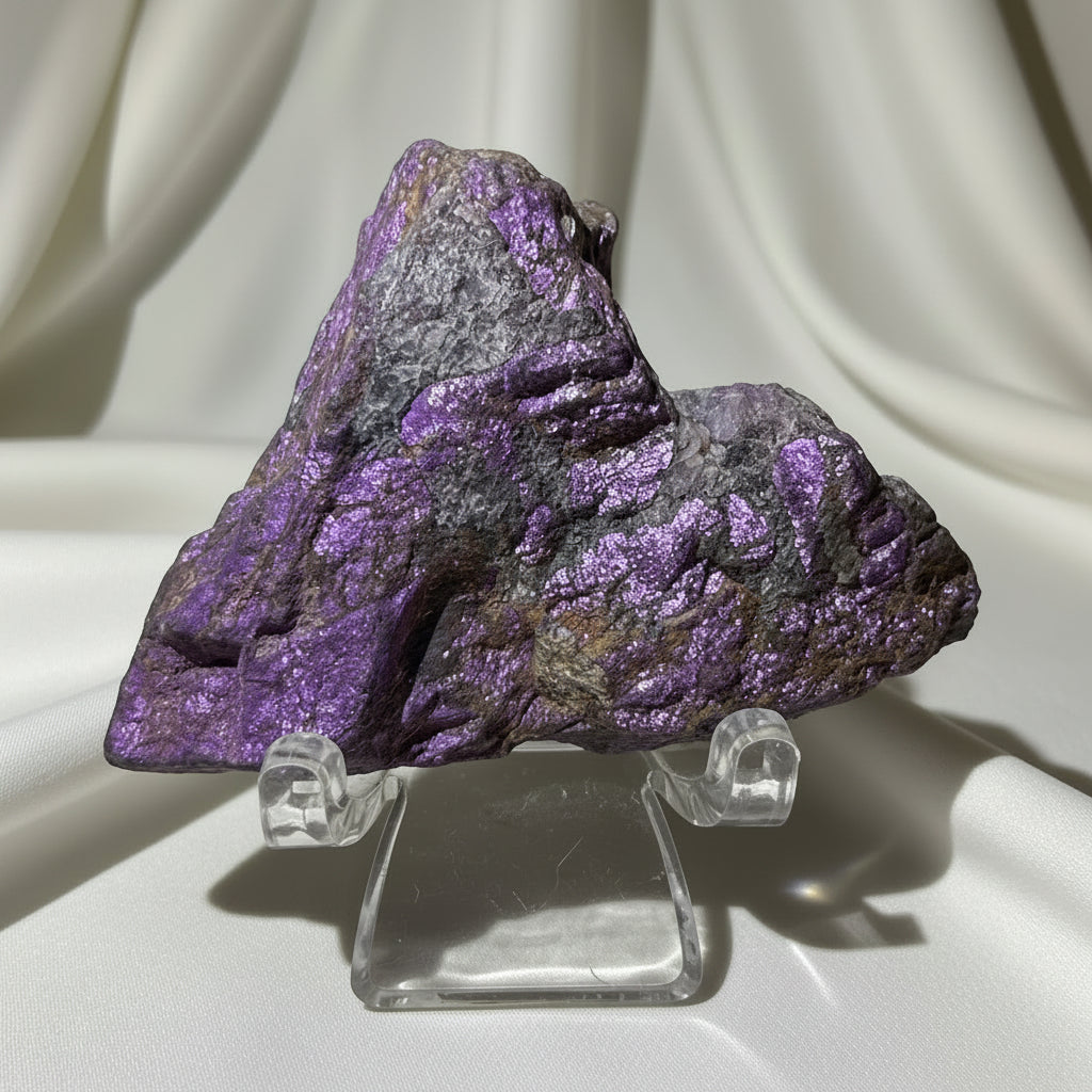 Atlantisite Raw Triangular Specimen and acrylic stand 