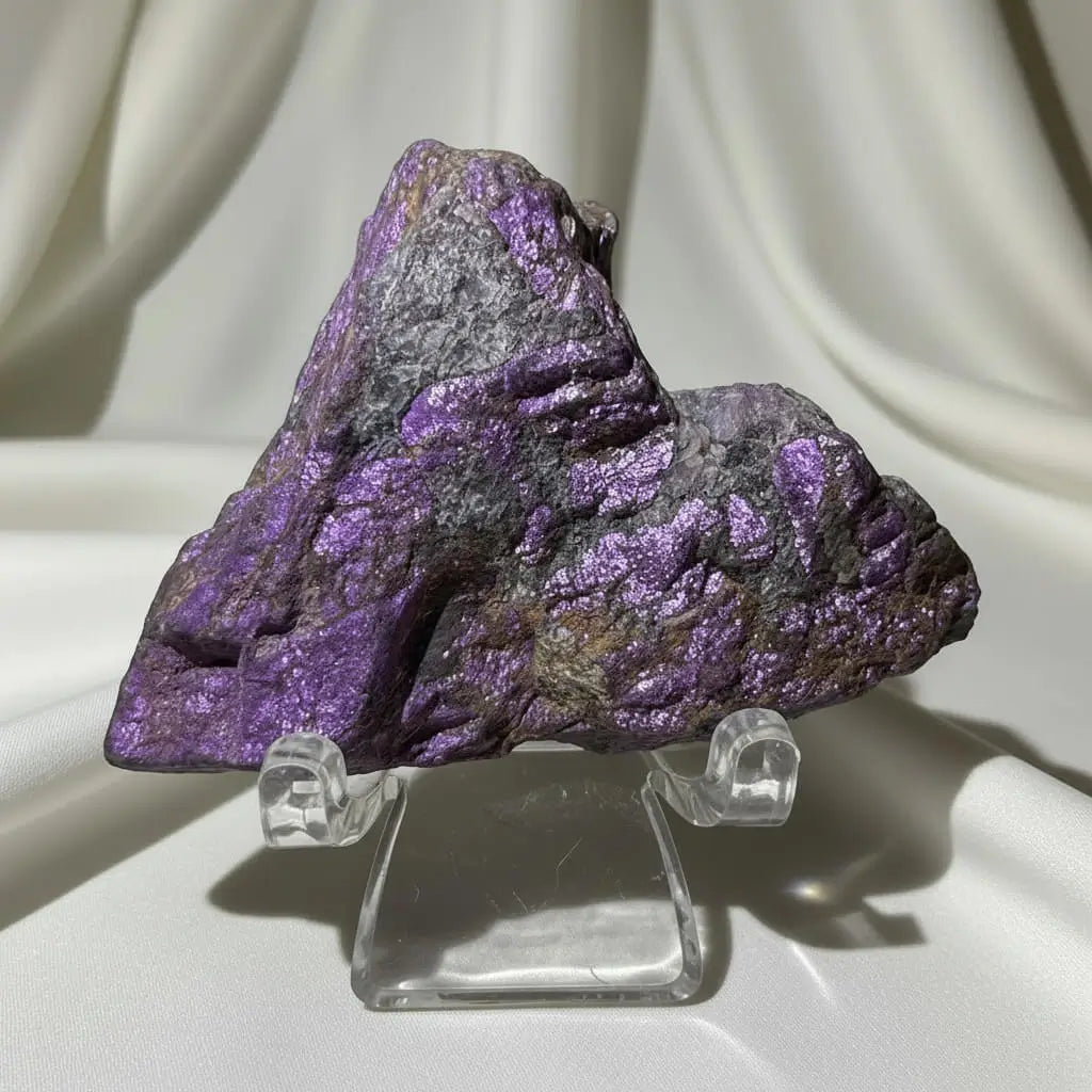 Atlantisite Raw Triangular Specimen and acrylic stand 