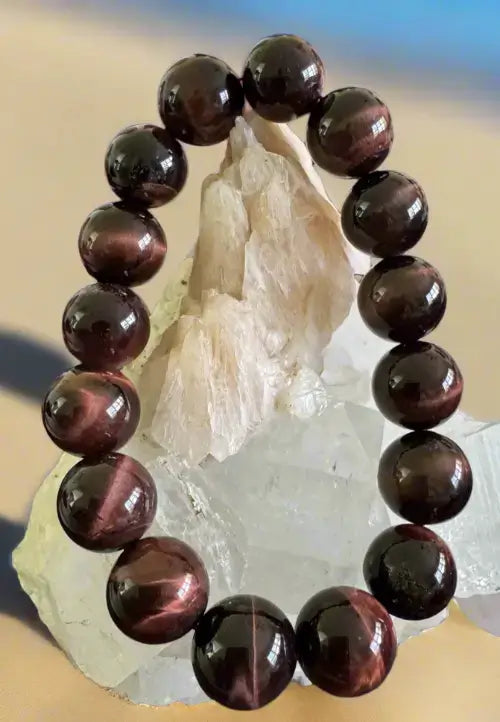 Red Tigers Eye mineral bracelet with 14mm beads