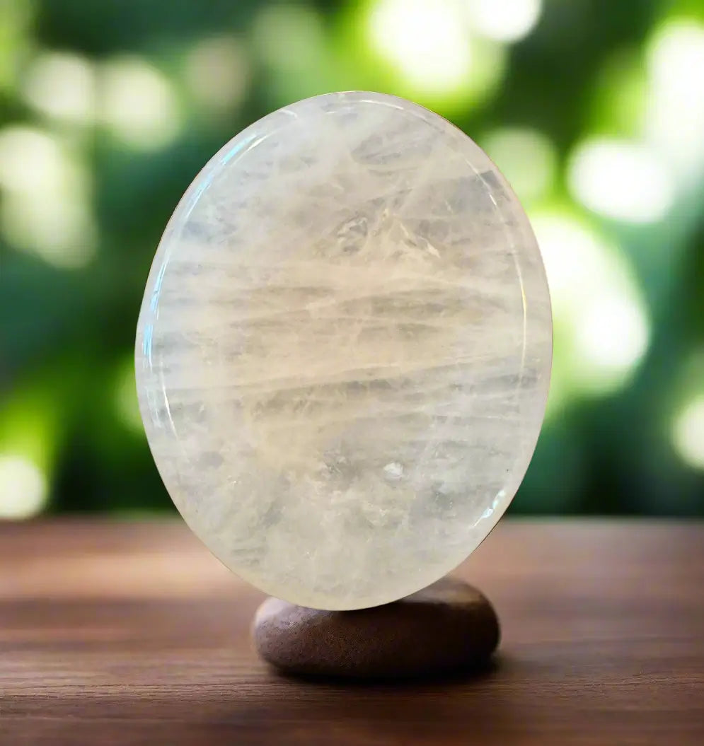 Oval pocket worry stone close-up on natural background