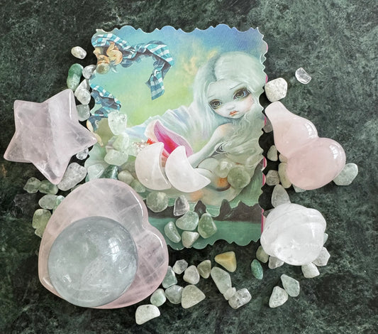 Rose Quartz love and attraction angel charm bag with crystals