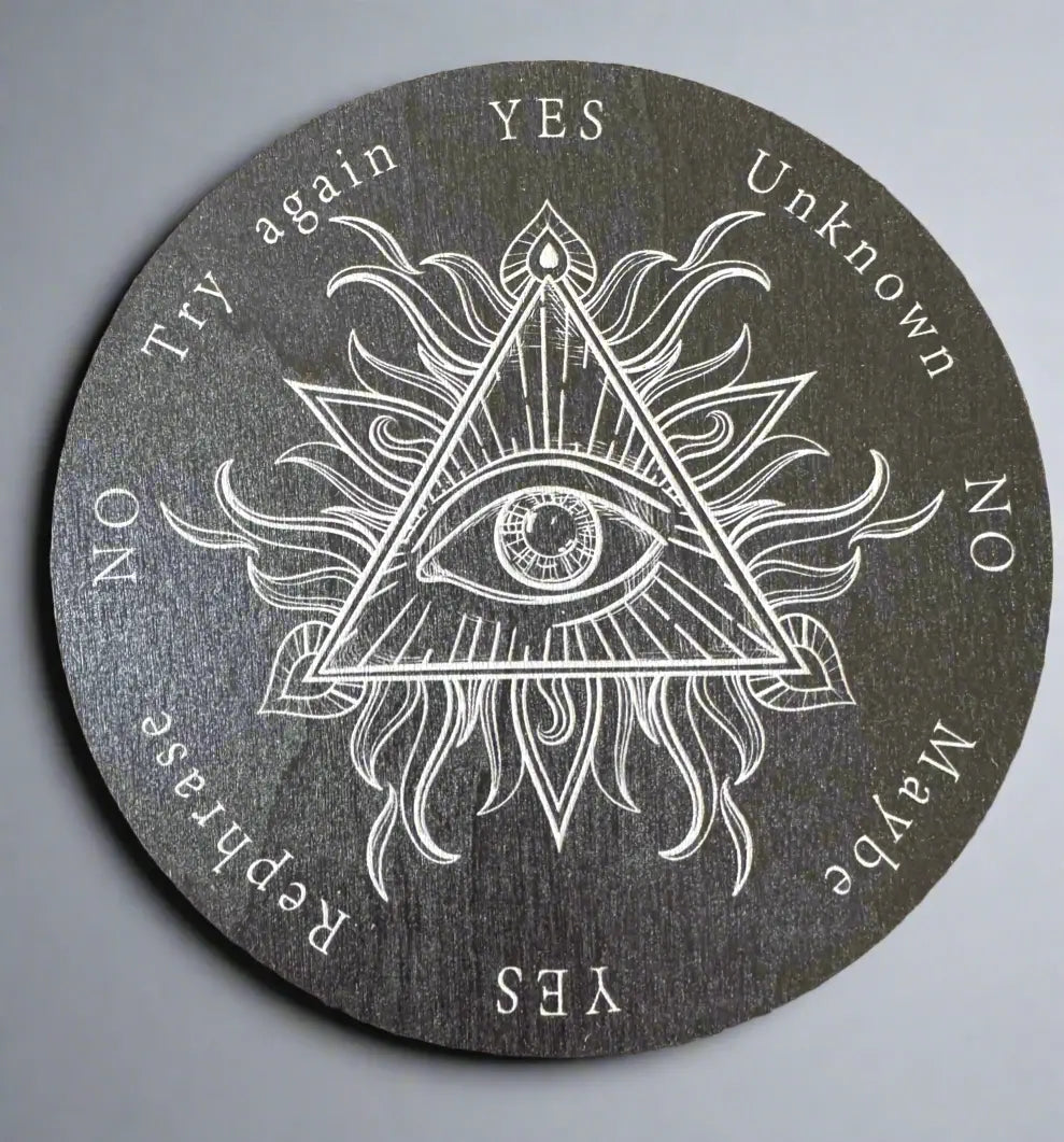 Dark gray pendulum board with eye triangle and answer options