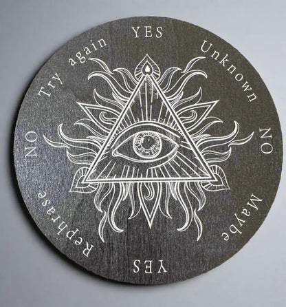 Dark gray pendulum board with eye triangle and answer options