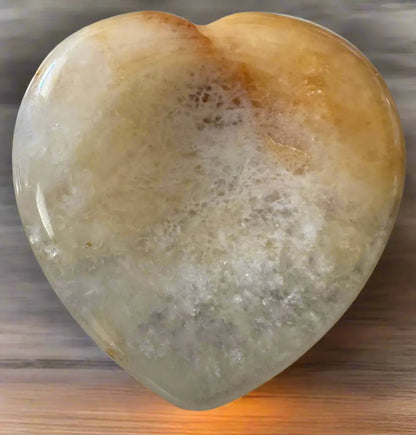 Cloudy yellow and white heart shaped polished worry stone