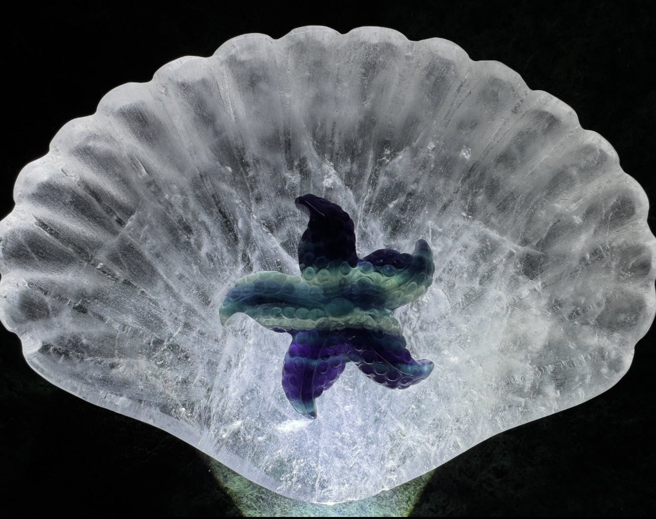 Clear Quartz Shell Bowl With Fluorite Shells and Aventurine Fish - Main Street Crystals & Minerals