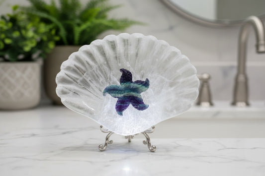 Clear Quartz Shell Bowl With Fluorite Shells and Aventurine Fish - Main Street Crystals & Minerals