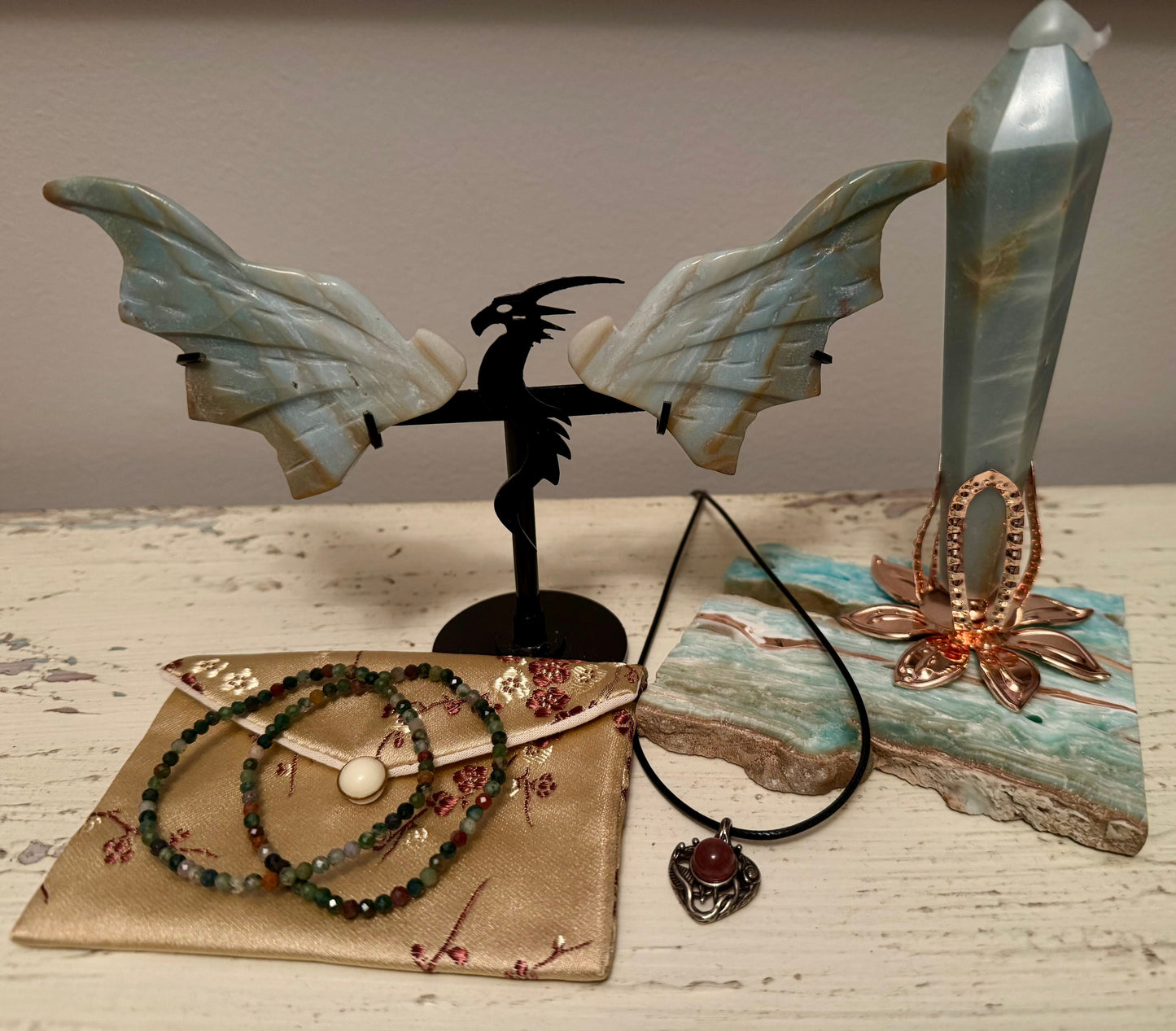 Caribbean Calcite Dragon Wings crystal set front view