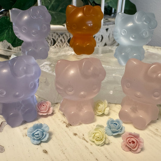 Petite Chatoyant Selenite Hello Kitty figurines in assorted colors