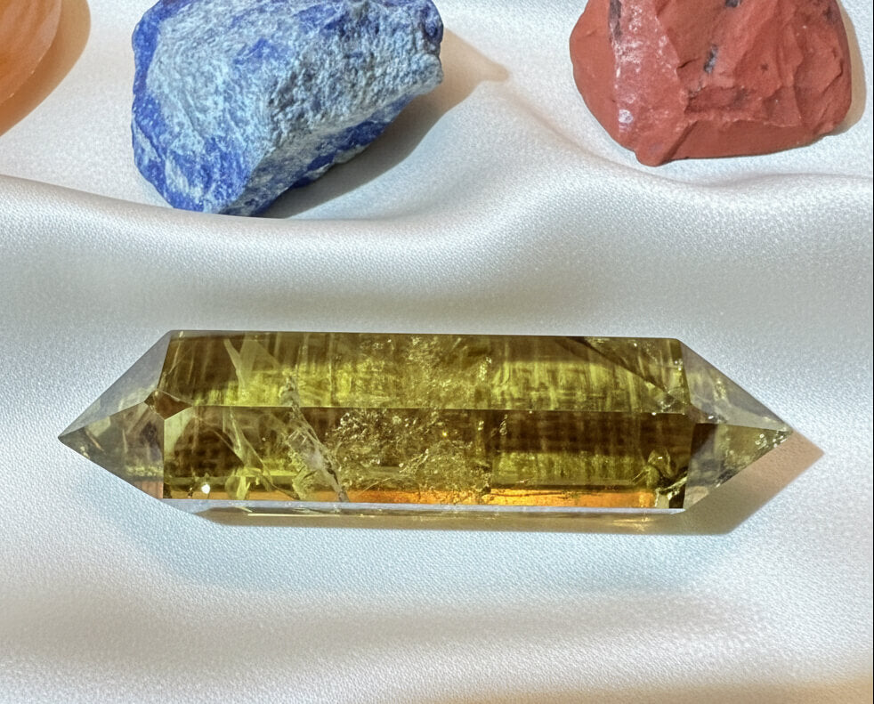 Close up of citrine double point beautiful citrine yellow 