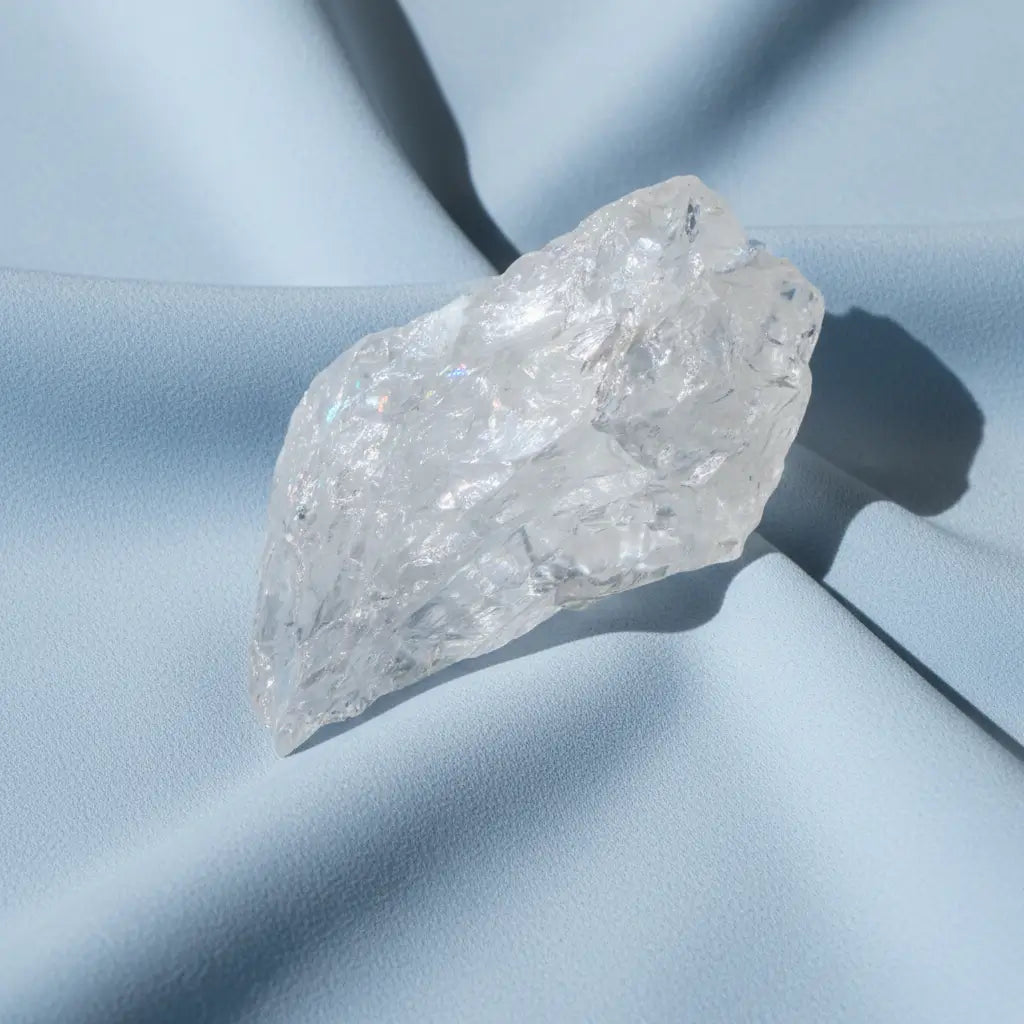 Close up of a clear quartz specimen