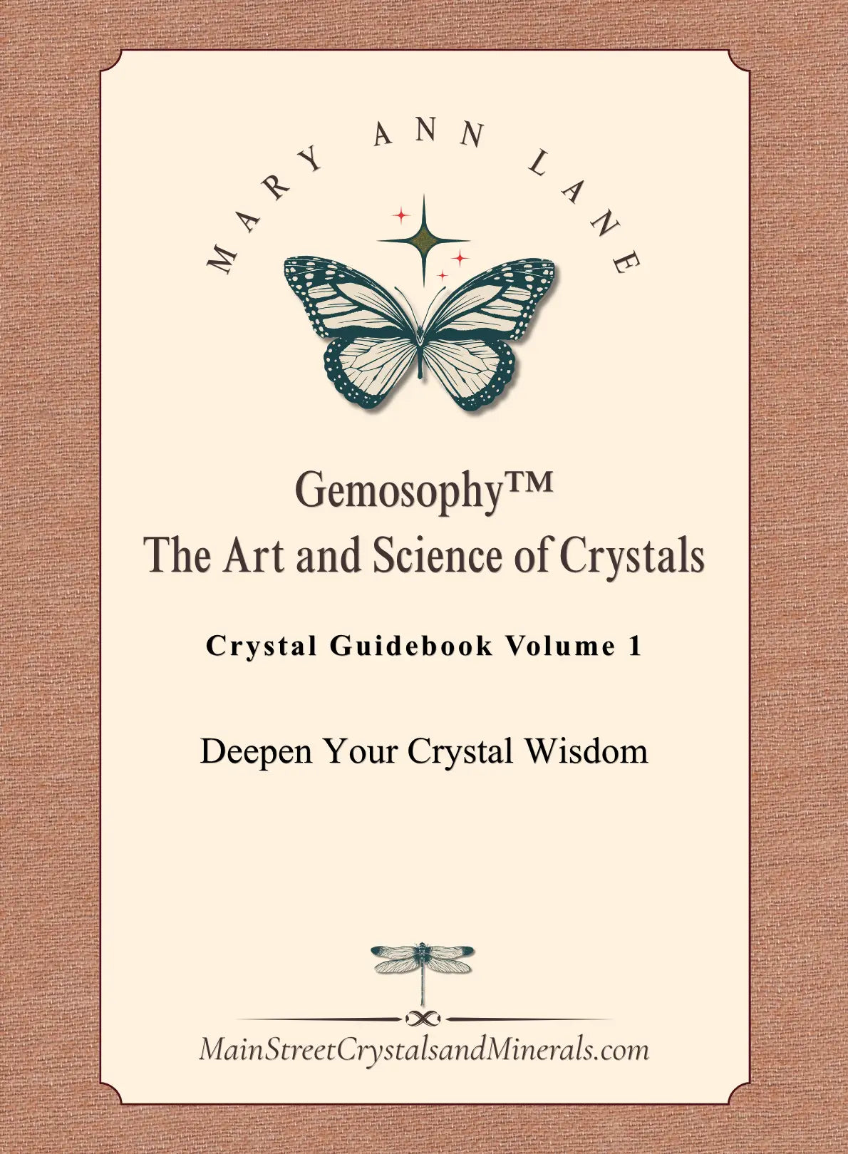 Crystal guidebook cover with butterfly design and text on a beige background