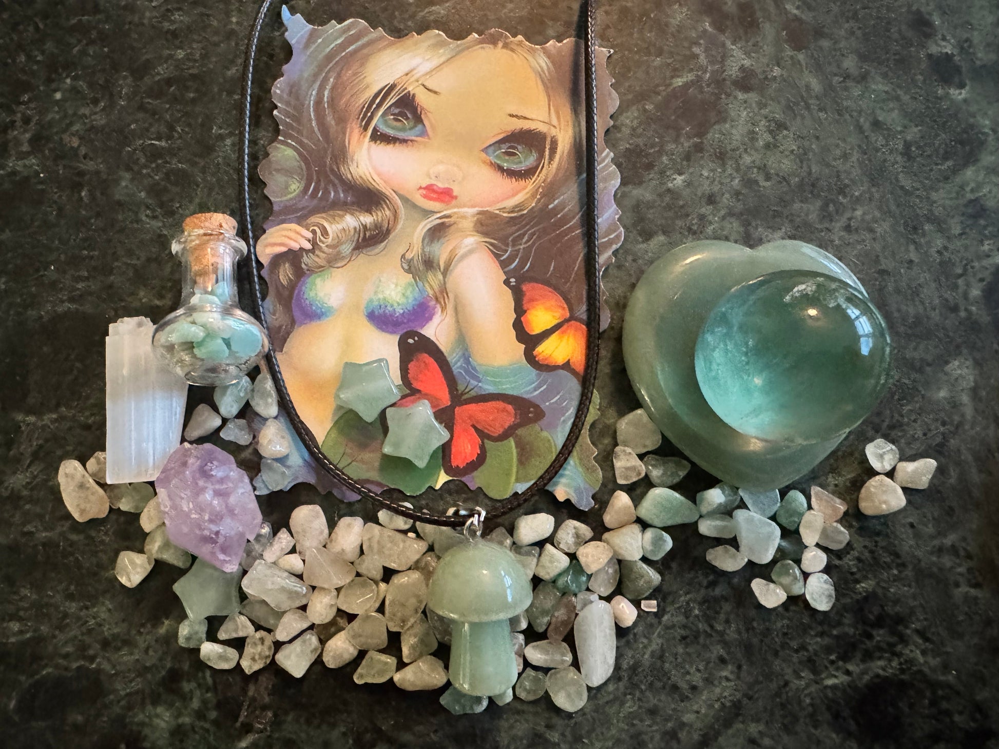 Calm Positivity Flurorite, Aventurine and Amethyst Spirit Angel Led Charm / Spell Bag - Main Street Crystals & Minerals