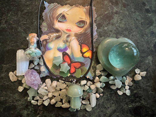 Calm Positivity Flurorite, Aventurine and Amethyst Spirit Angel Led Charm / Spell Bag - Main Street Crystals & Minerals