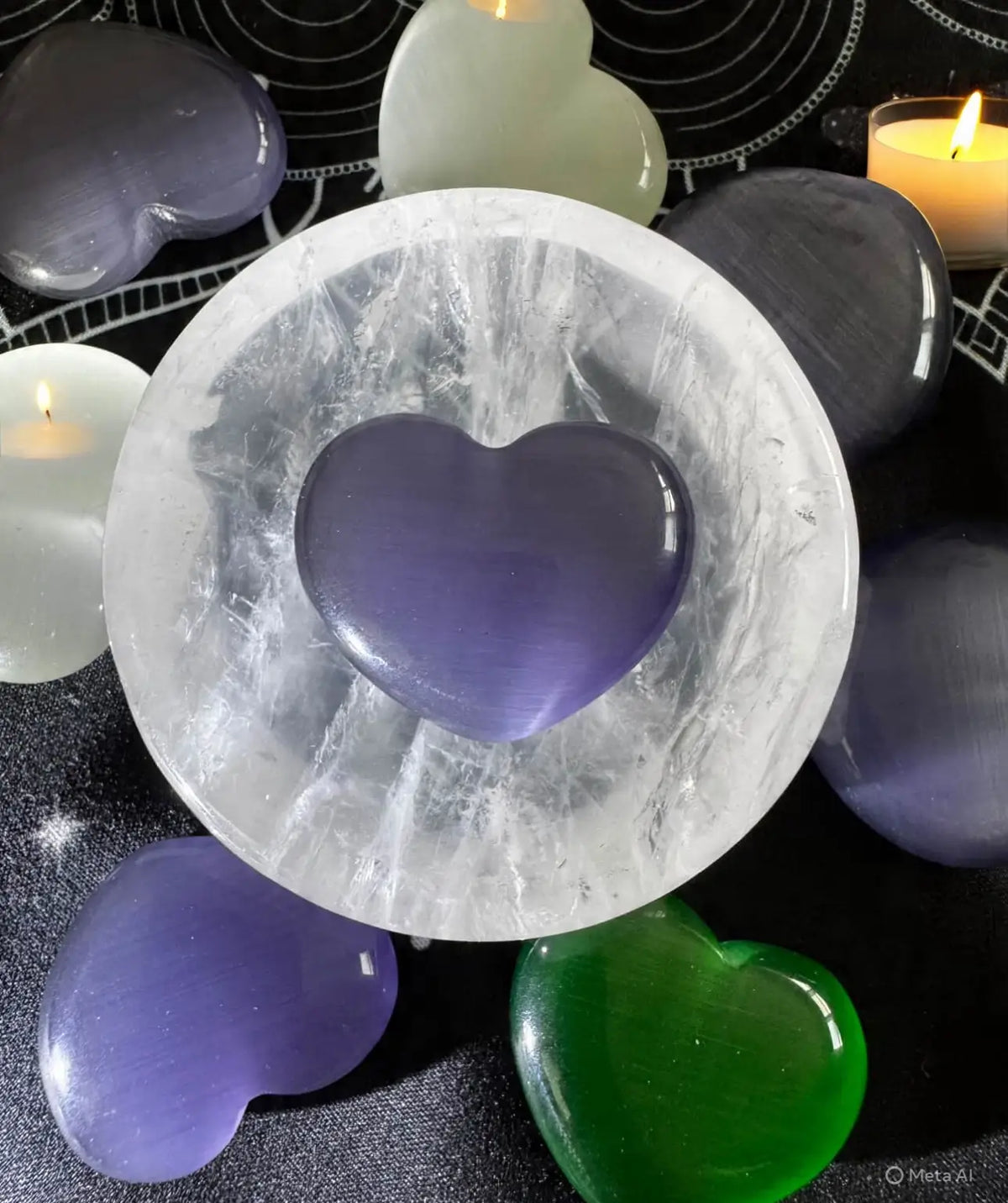 purple chatoyant selenite carved heart 