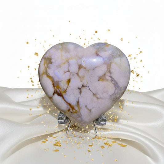 Flower Agate Carved Heart Amber veins special 