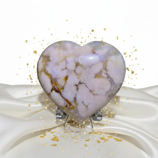 Flower Agate Carved Heart Amber veins special 