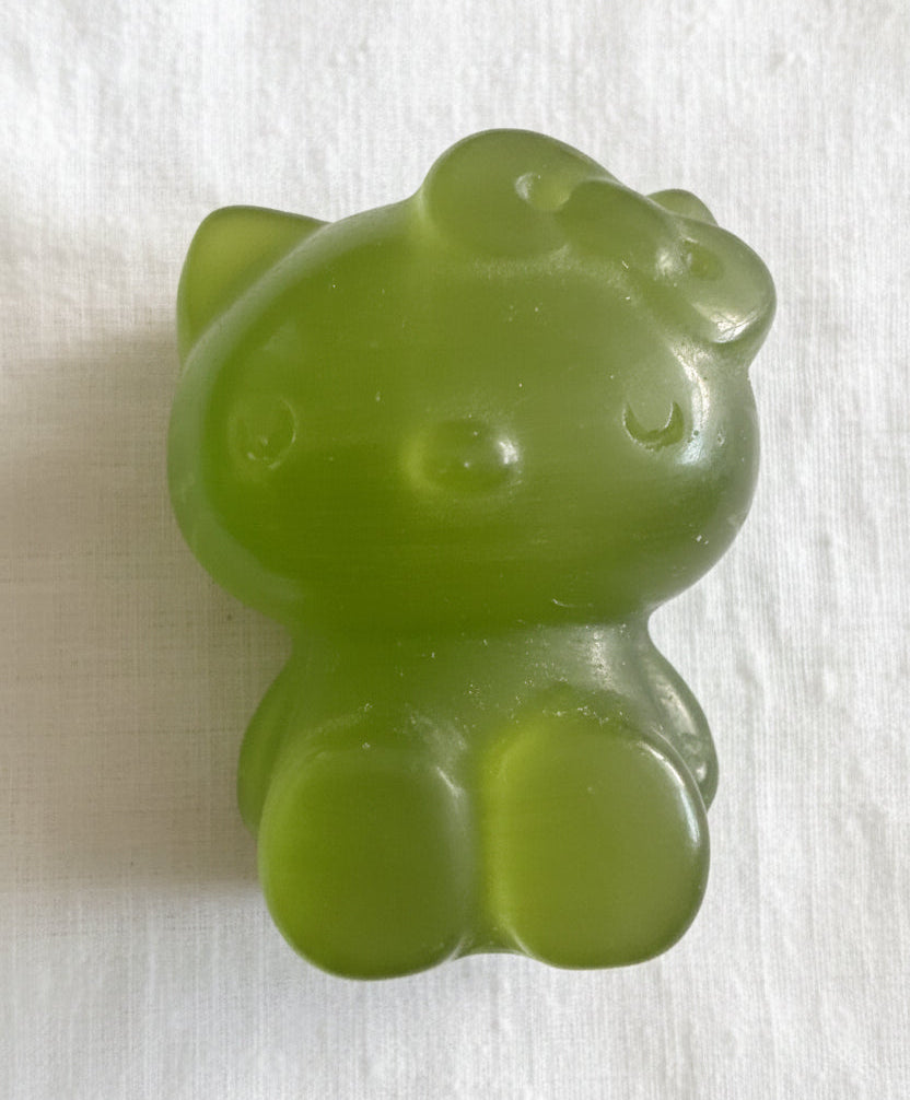 Hello Kitty Bright Green Chatoyant Selenite Carving
