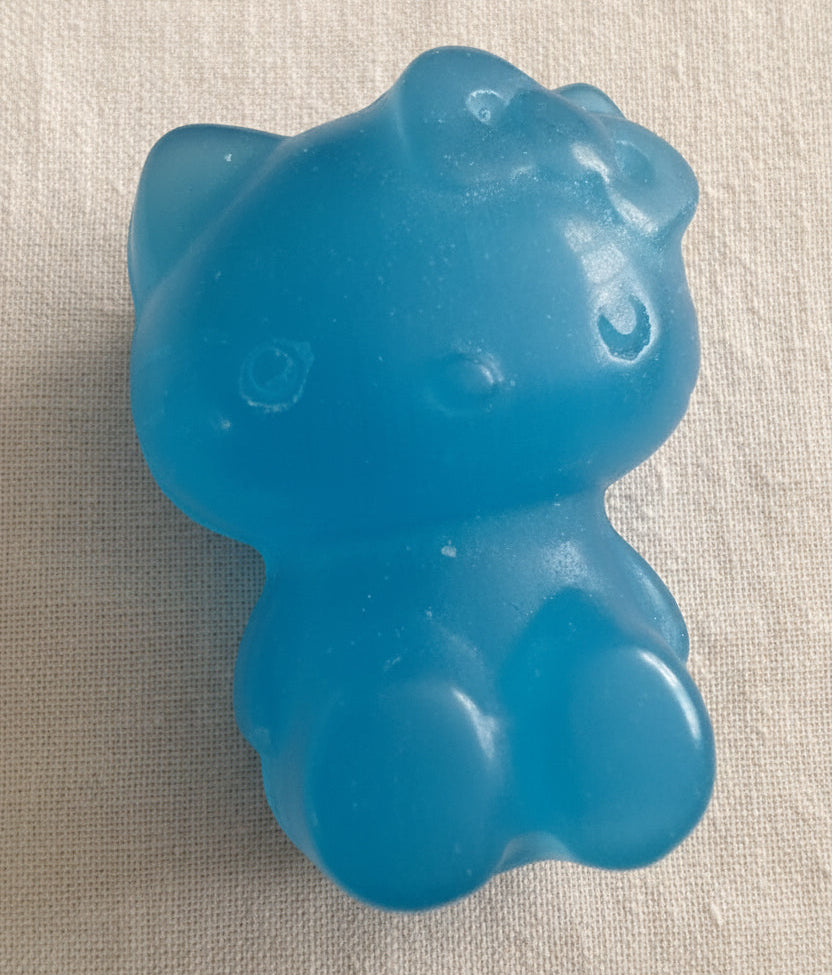 chatoyant selenite hello kitty carving in blue