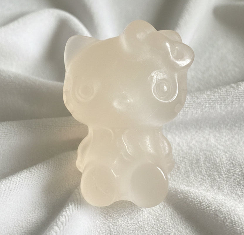 Hello Kitty Clear Chatoyant Selenite Carving