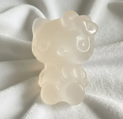 Hello Kitty Clear Chatoyant Selenite Carving