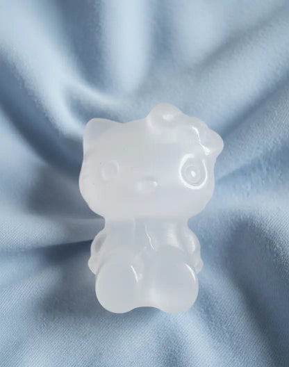 Chatoyant selenite hello kitty carving cats-eye effect 