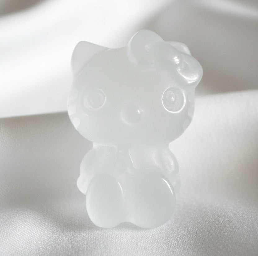 Hello Kitty White Chatoyant Selenite Carving