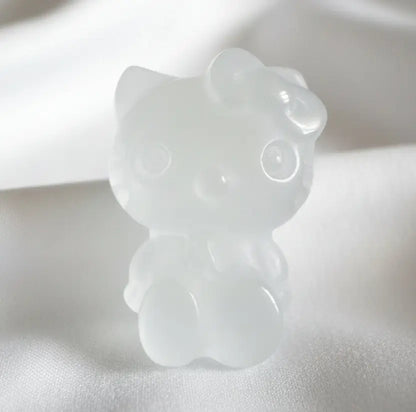 Hello Kitty White Chatoyant Selenite Carving