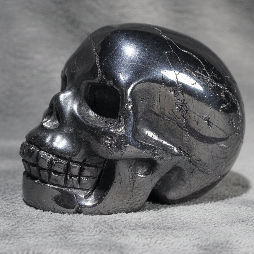 Polished hematite hand carved skulls with partings silver Iron 3 Oxide silver