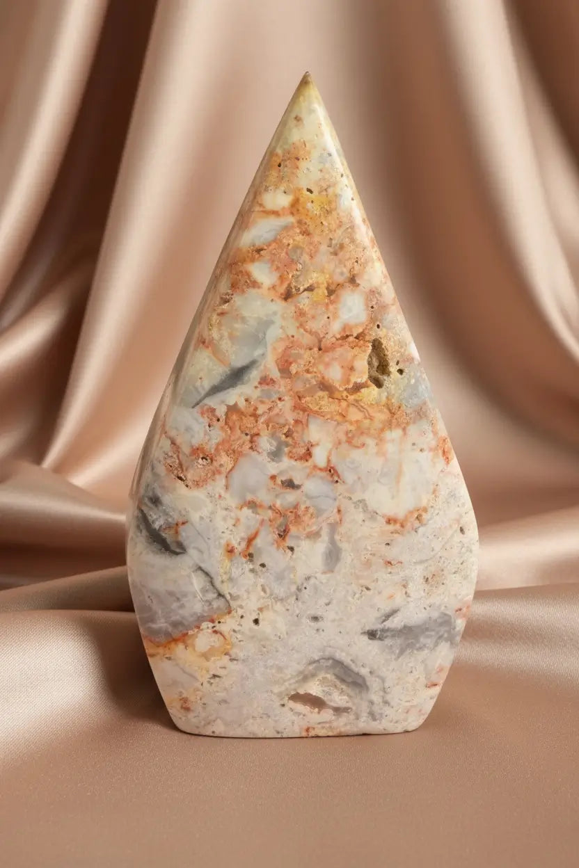 Mexican Crazy Lace Agate freeform with blue white and brown streaks