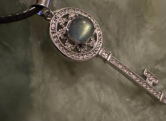 Sterling Silver Labradorite key pendant on black cord